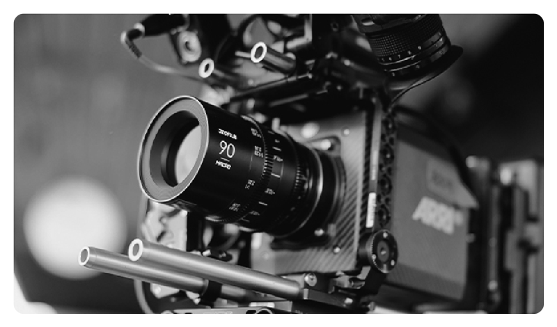 black and white image of the 90mm vespid lens in use, DZOFILM FF Vespid 90mm Macro T2.8 Lens PL/EF Mount